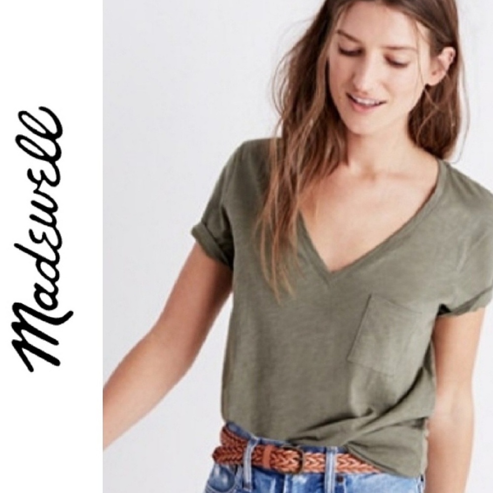 SOLD Madewell Army Soft Cotton Tshirt V Neck - Picture 2 of 6